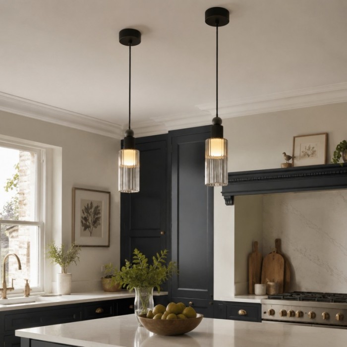Mini LED-hanglamp met geribbeld glas HL4134