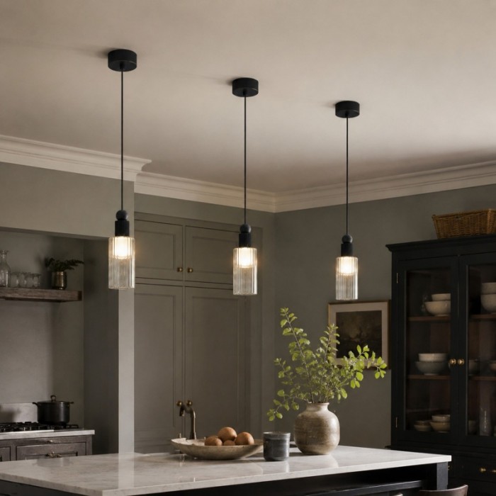 Mini LED-hanglamp met geribbeld glas HL4134