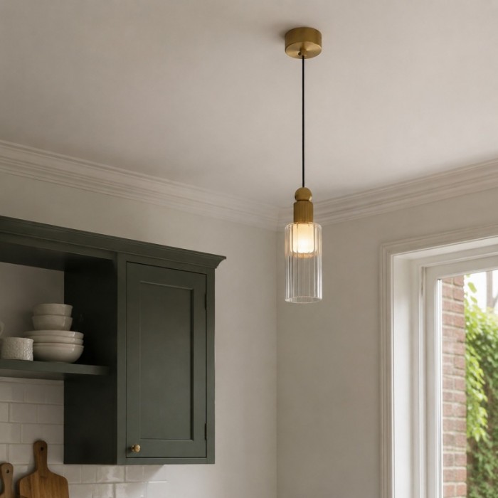 Mini LED-hanglamp met geribbeld glas HL4134