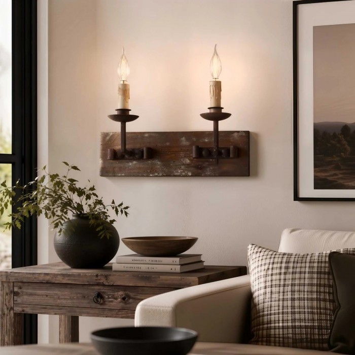Aplique de pared rústico de madera para velas HL4121
