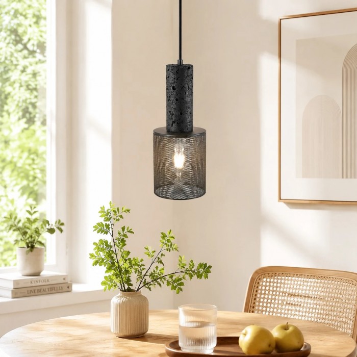 Hanglamp met zwarte, gestructureerde mesh-afwerking HL4162
