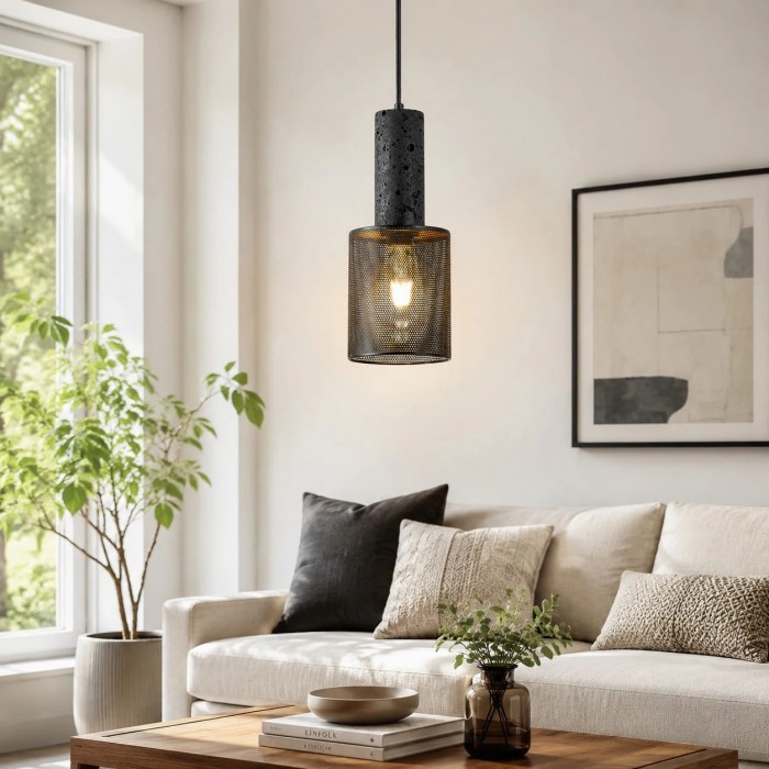 Hanglamp met zwarte, gestructureerde mesh-afwerking HL4162