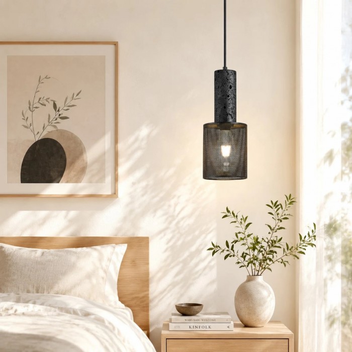 Hanglamp met zwarte, gestructureerde mesh-afwerking HL4162