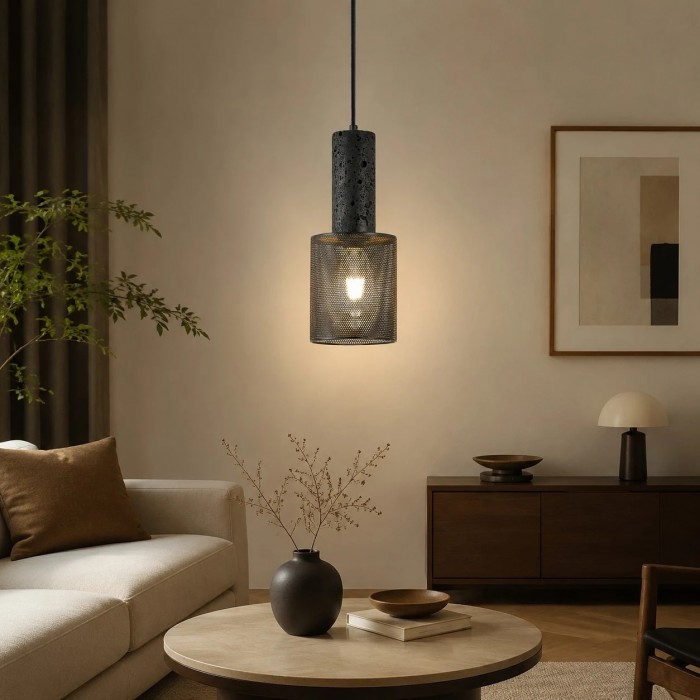 Hanglamp met zwarte, gestructureerde mesh-afwerking HL4162