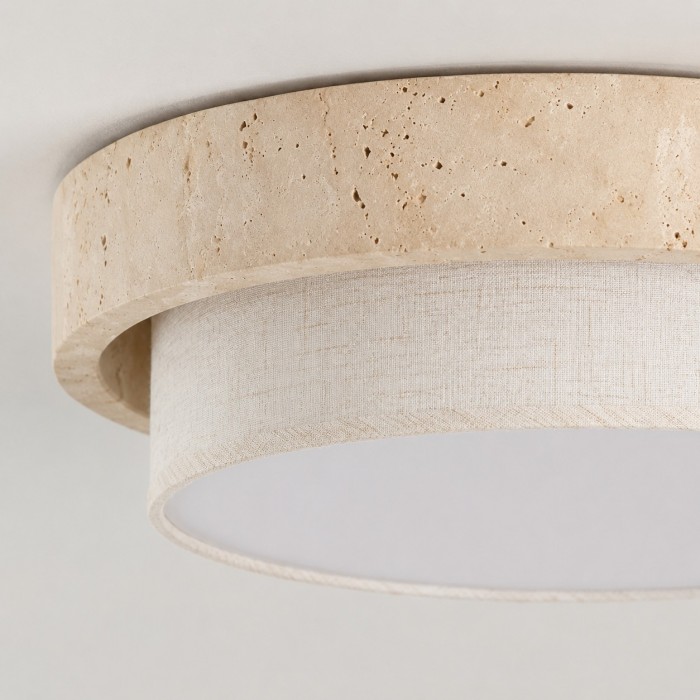 Plafondlamp met travertinkleurige bekleding, vlak gemonteerd, model HL4111