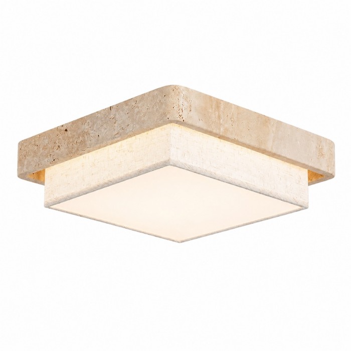 Plafondlamp met travertinkleurige bekleding, vlak gemonteerd, model HL4111