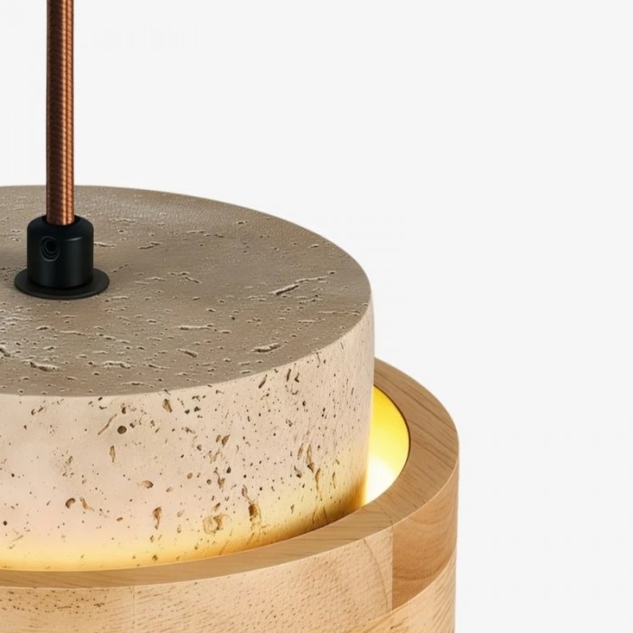 Hanglamp HL4159 van travertijnsteen en hout