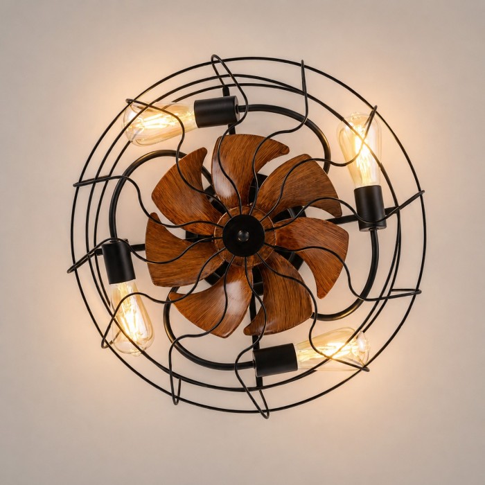 Vintage plafondventilator met kooi en verlichting HL4088
