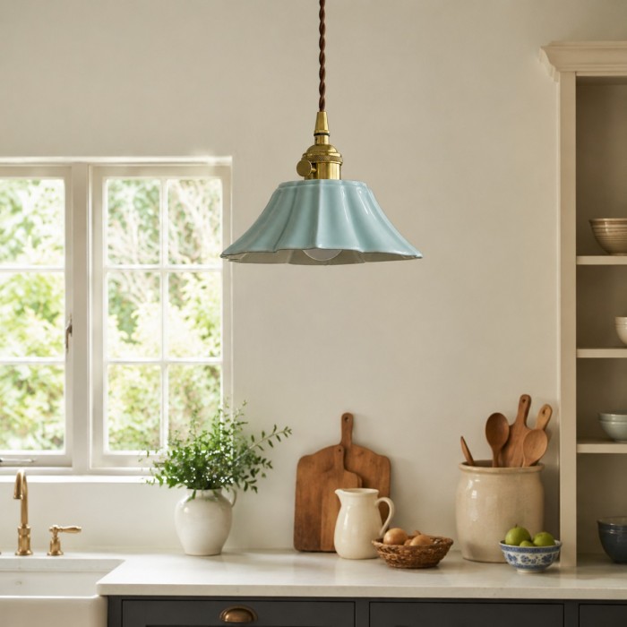 Vintage celadon keramische lotus hanglamp HL4066