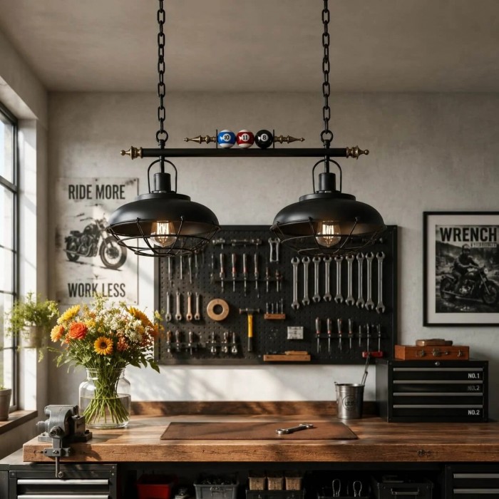 Vintage industriële biljart hanglamp met glazen of ijzeren kappen HL4067