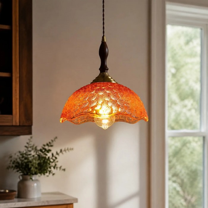 Vintage hanglamp van gegolfd glas HL4195