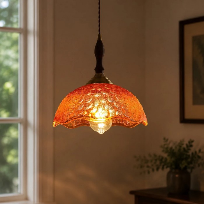 Vintage hanglamp van gegolfd glas HL4195