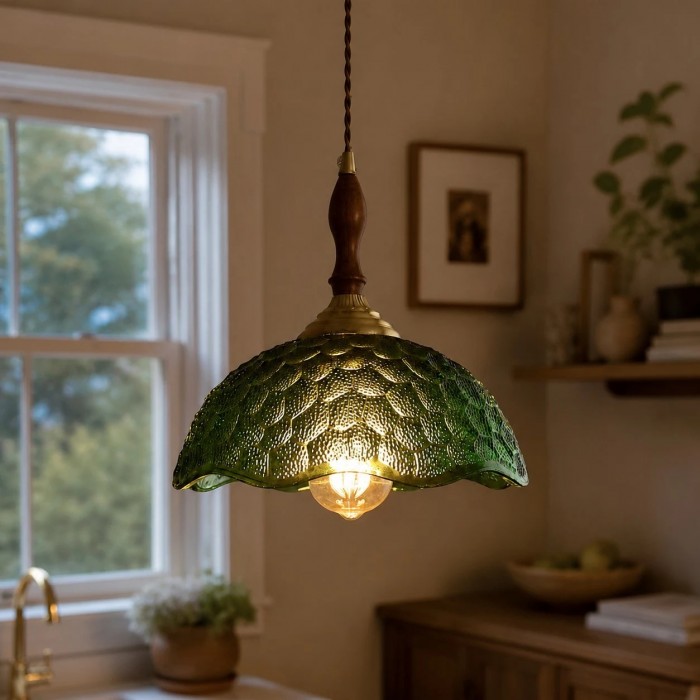 Vintage hanglamp van gegolfd glas HL4195