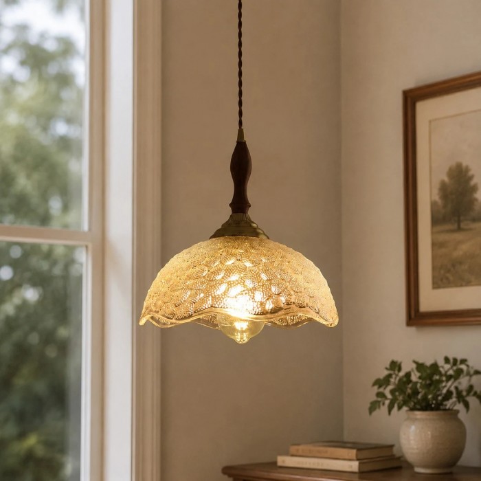 Vintage hanglamp van gegolfd glas HL4195
