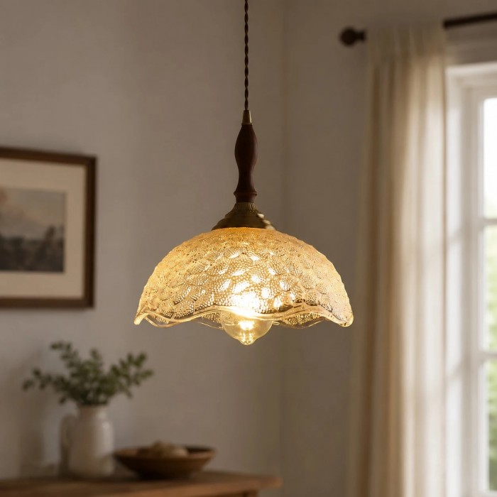 Vintage hanglamp van gegolfd glas HL4195