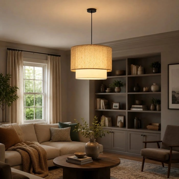 Wabi-Sabi linnen trommel hanglamp HL4168