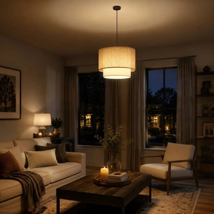 Wabi-Sabi linnen trommel hanglamp HL4168