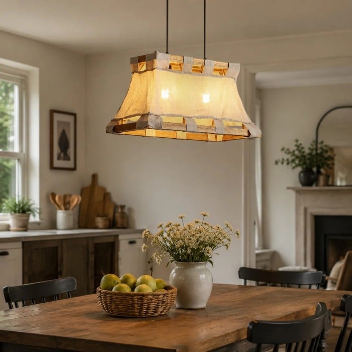 Wabi-Sabi hanglamp van hout en stof HL4181
