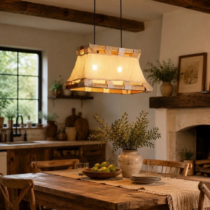 Wabi-Sabi hanglamp van hout en stof HL4181