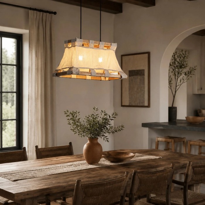 Wabi-Sabi hanglamp van hout en stof HL4181