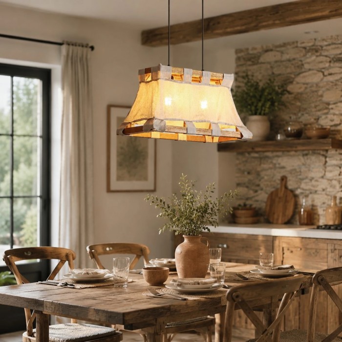Wabi-Sabi hanglamp van hout en stof HL4181
