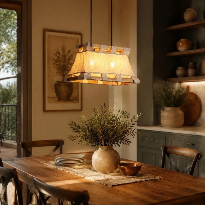 Wabi-Sabi hanglamp van hout en stof HL4181