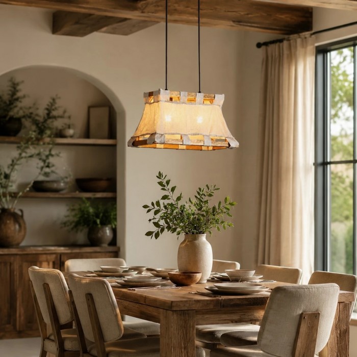 Wabi-Sabi hanglamp van hout en stof HL4181
