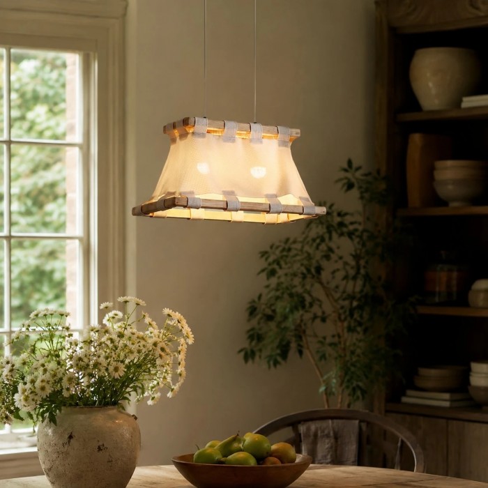 Wabi-Sabi hanglamp van hout en stof HL4181