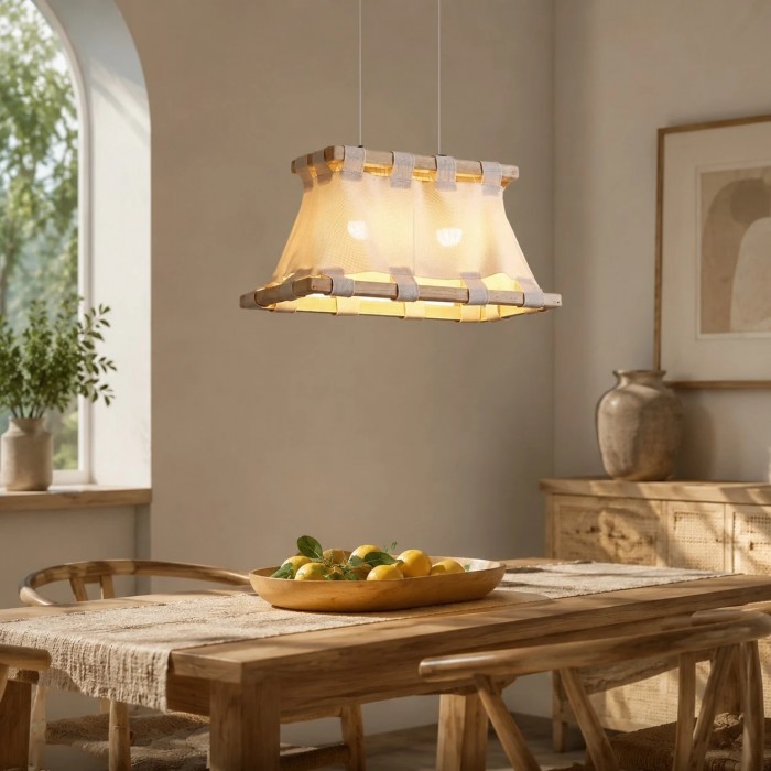 Wabi-Sabi hanglamp van hout en stof HL4181