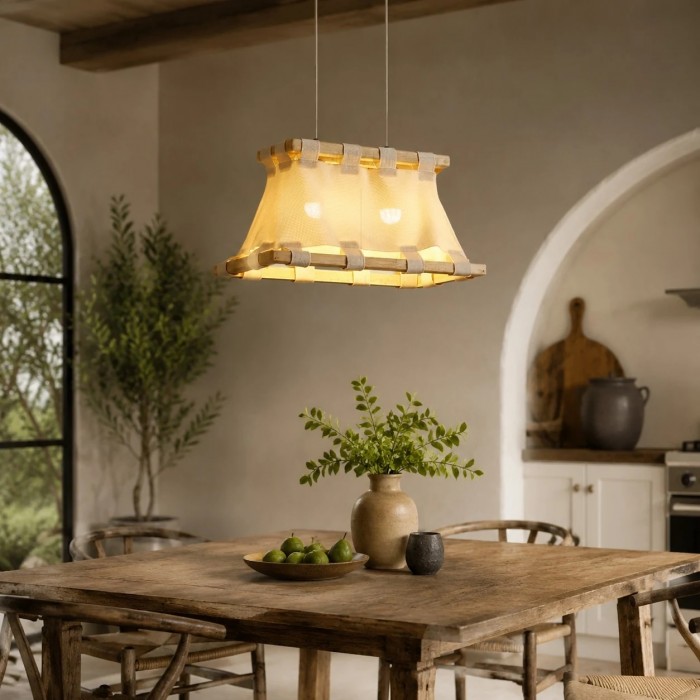 Wabi-Sabi hanglamp van hout en stof HL4181