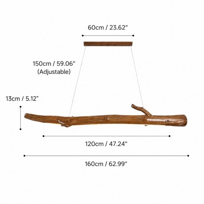 Lampada a sospensione lineare a forma di ramo in resina color legno HL4104