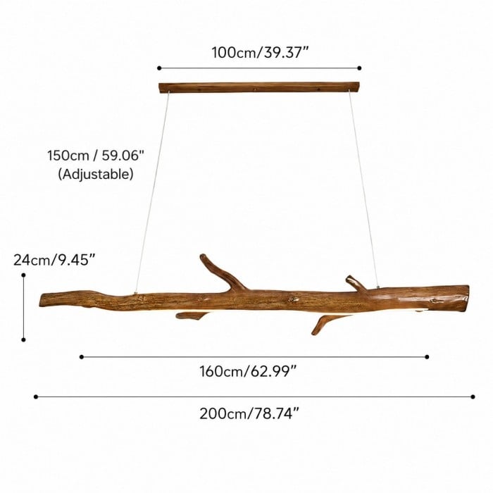 Lampada a sospensione lineare a forma di ramo in resina color legno HL4104