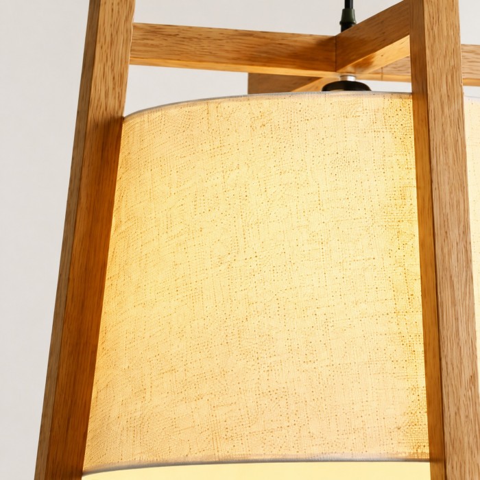 Lámpara colgante japonesa con marco de madera y pantalla de tela para comedor HL4130