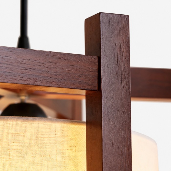 Lámpara colgante japonesa con marco de madera y pantalla de tela para comedor HL4130