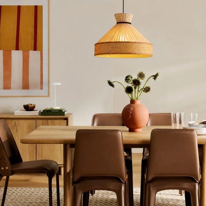 Lámpara colgante cónica de tela tejida para comedor HL4113