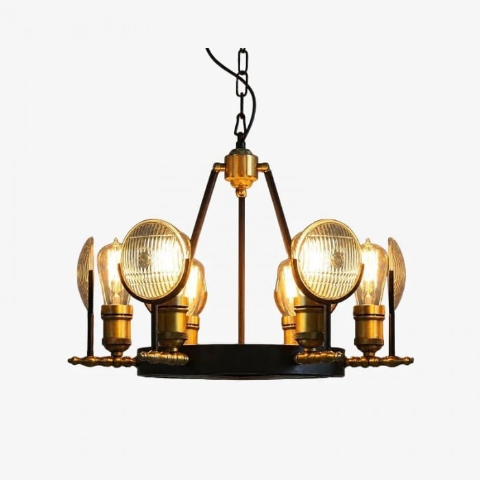 Briarwood Messing Industrieller gerippter Glas-Kronleuchter HL4117