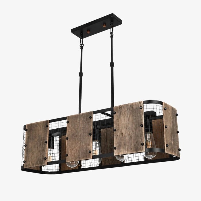 Industriële lineaire hanglamp van hout en ijzer HL4138