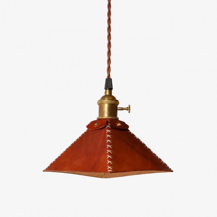 Roodbruine leren piramidevormige hanglamp HL4108