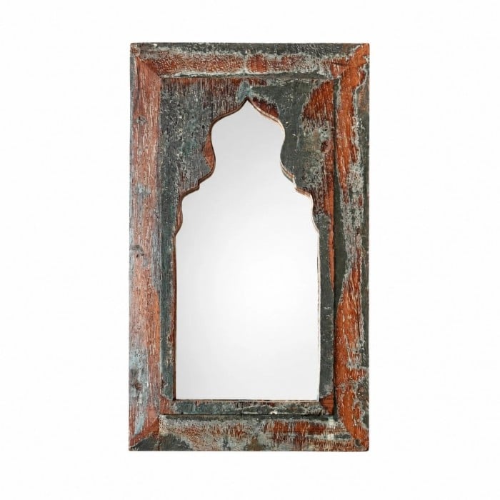 Rustieke wandspiegel met boogvormige uitsparing van gesneden hout HL4090