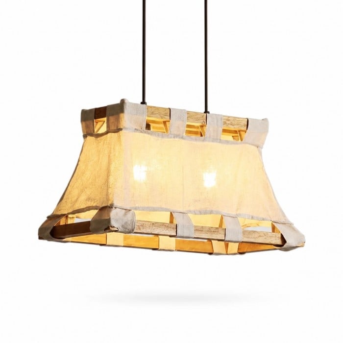 Wabi-Sabi hanglamp van hout en stof HL4181