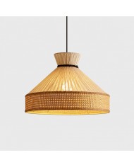 Lámpara colgante japonesa con marco de madera y pantalla de tela para comedor HL4130