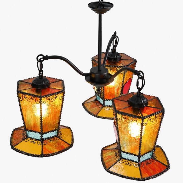 Alice-inspirierter Buntglas-Kronleuchter mit 3 Leuchten HL3827