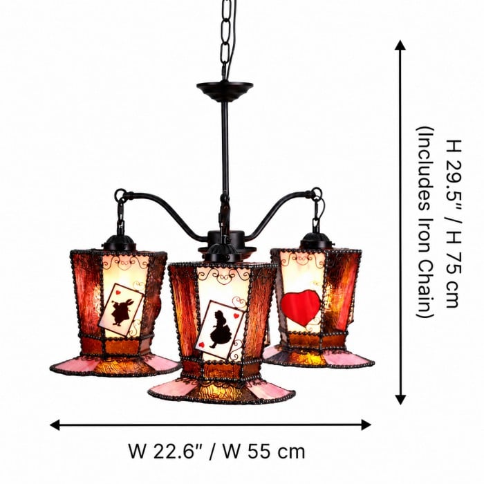 Alice-inspirierter Buntglas-Kronleuchter mit 3 Leuchten HL3827