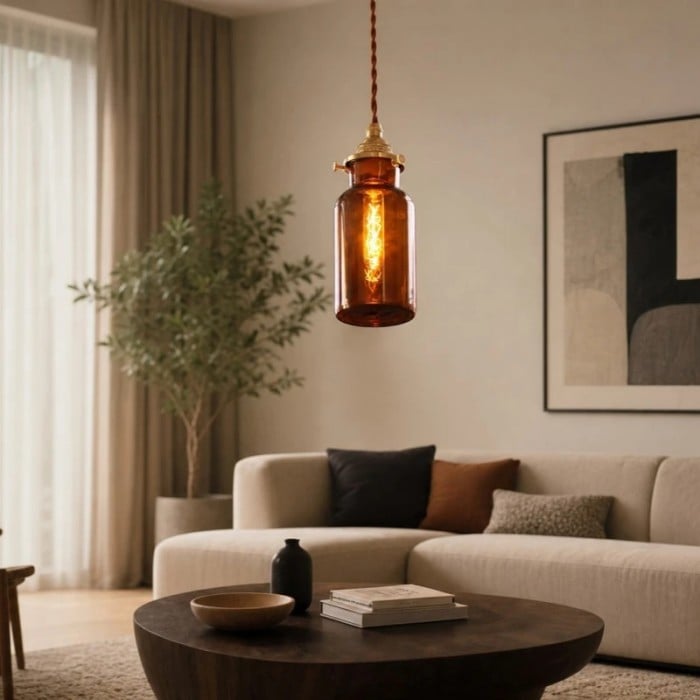 Lampa wisząca w kolorze bursztynowo-brązowej butelki szklanej HL4004
