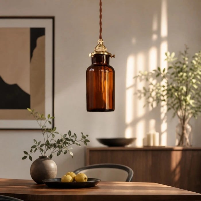 Lampa wisząca w kolorze bursztynowo-brązowej butelki szklanej HL4004