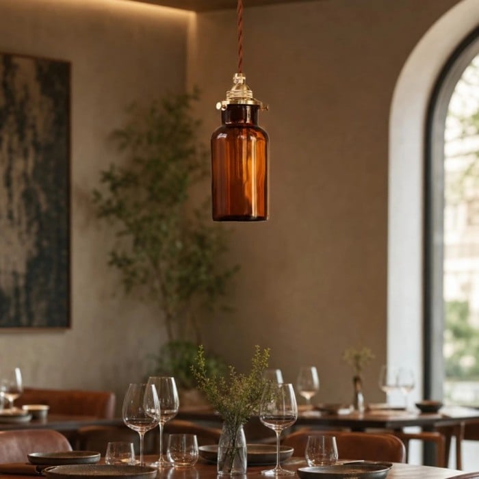 Lampa wisząca w kolorze bursztynowo-brązowej butelki szklanej HL4004