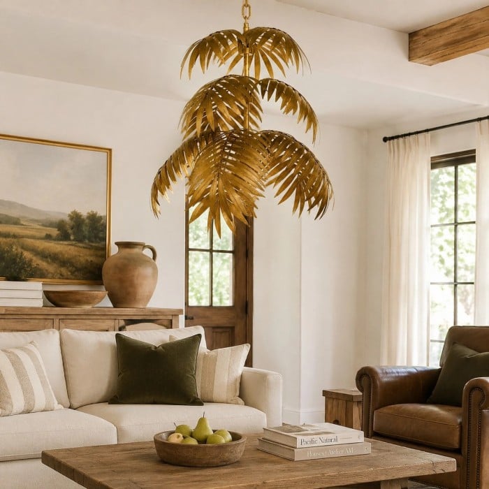 Lámpara colgante estilo campestre americano con diseño de hojas de palma HL3649