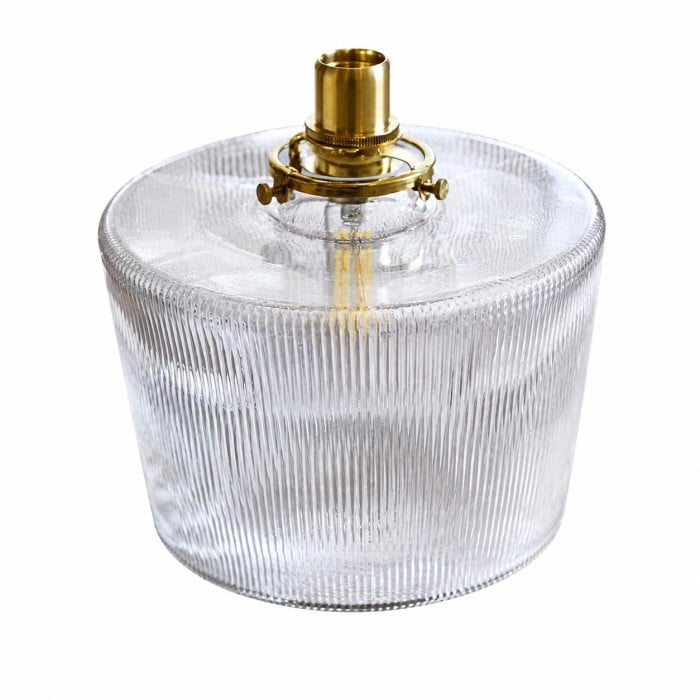Amerikaanse vintage messing hanglamp met geribbeld glas HL3863