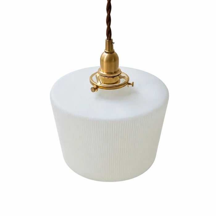 Amerikaanse vintage messing hanglamp met geribbeld glas HL3863