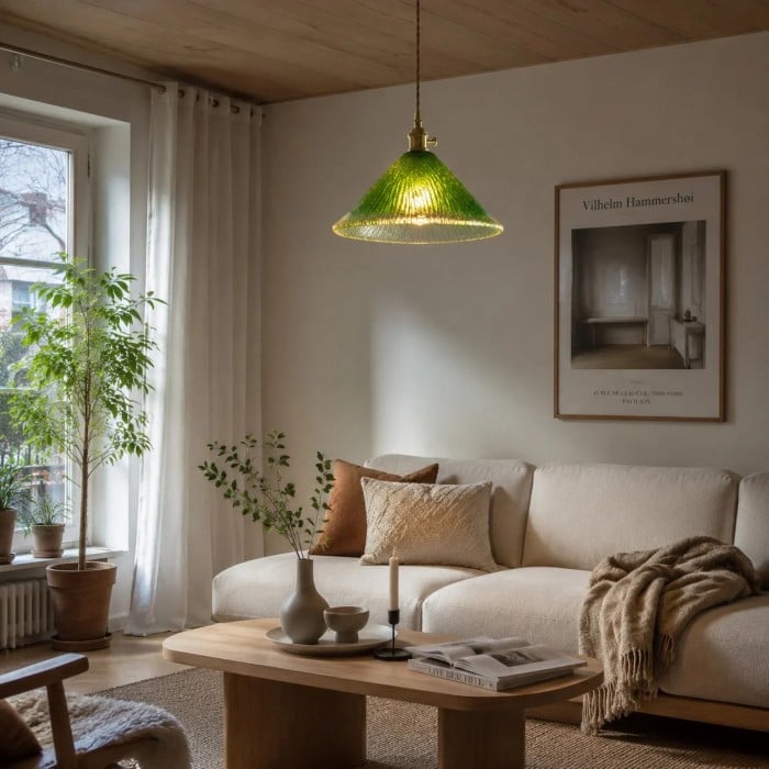 Amerikaanse vintage handgemaakte glazen hanglamp HL3648